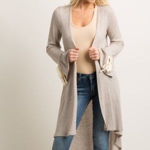 Pinkblush mocha ruffle sleeve tie cardigan